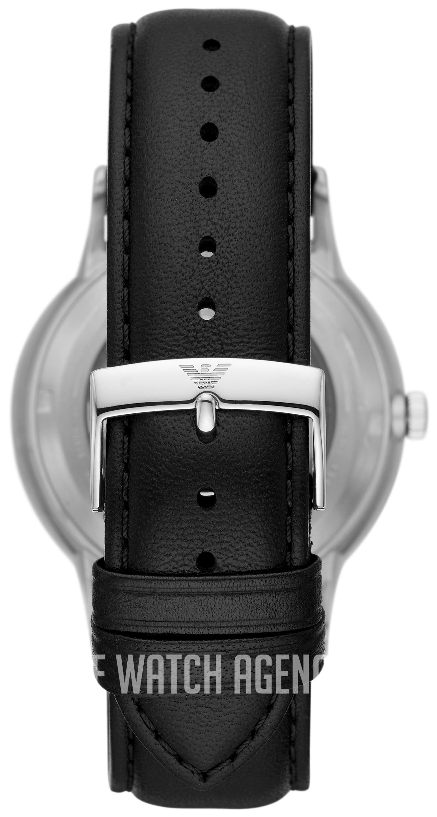 【美品】EMPORIO ARMANI スケルトン レザー ブラックAR60038 Emporio Armani Meccanico Skeleton Automatic Black Dial Black